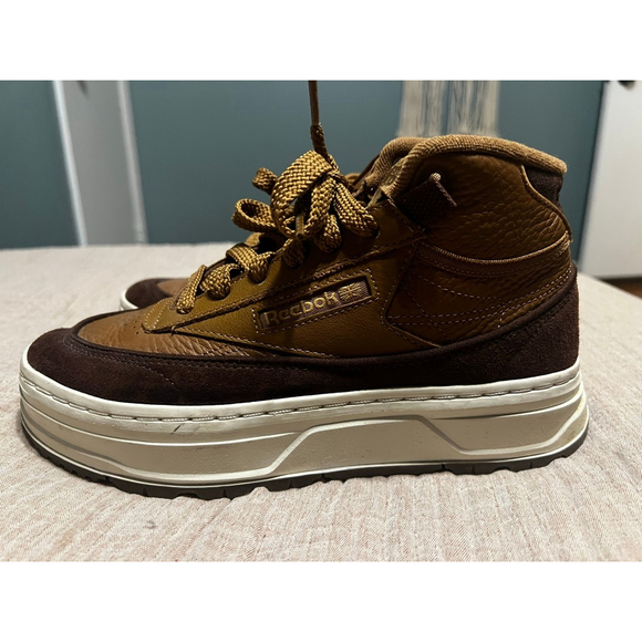 Reebok Shoes - Women's Reebok Club C Geo Mid High Top Sneakers Brown/Tan Size 8